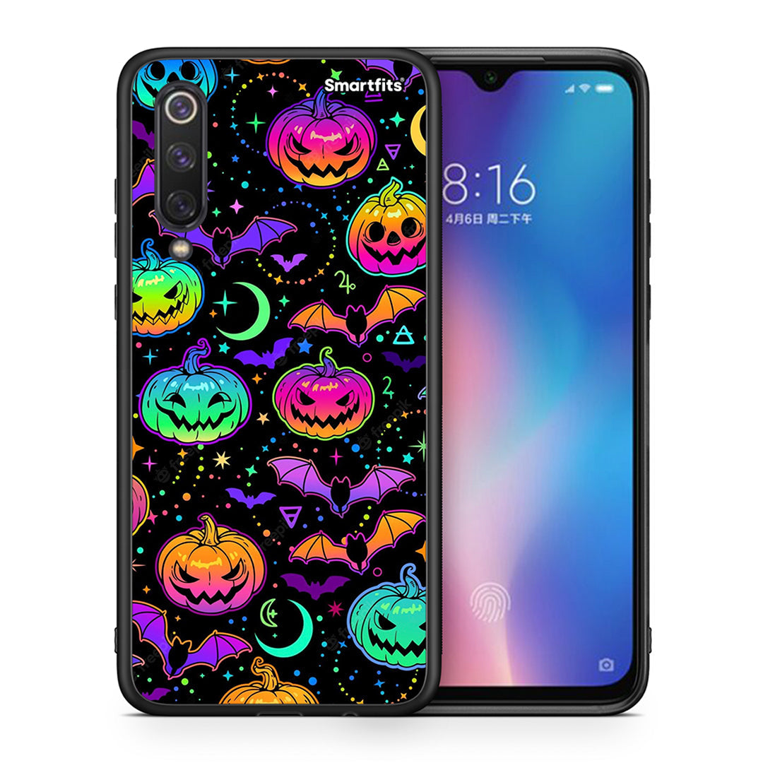 Θήκη Xiaomi Mi 9 SE Neon Halloween από τη Smartfits με σχέδιο στο πίσω μέρος και μαύρο περίβλημα | Xiaomi Mi 9 SE Neon Halloween case with colorful back and black bezels