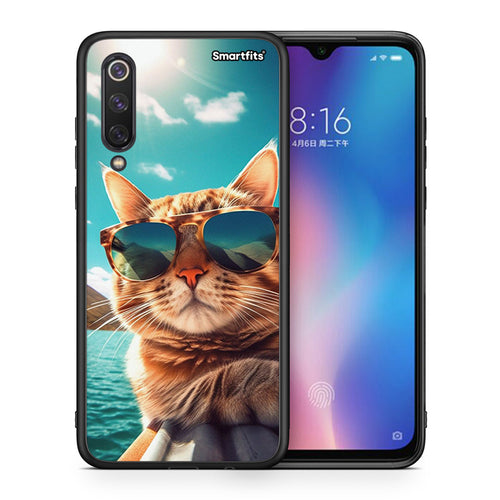 Θήκη Xiaomi Mi 9 SE Summer Cat από τη Smartfits με σχέδιο στο πίσω μέρος και μαύρο περίβλημα | Xiaomi Mi 9 SE Summer Cat case with colorful back and black bezels