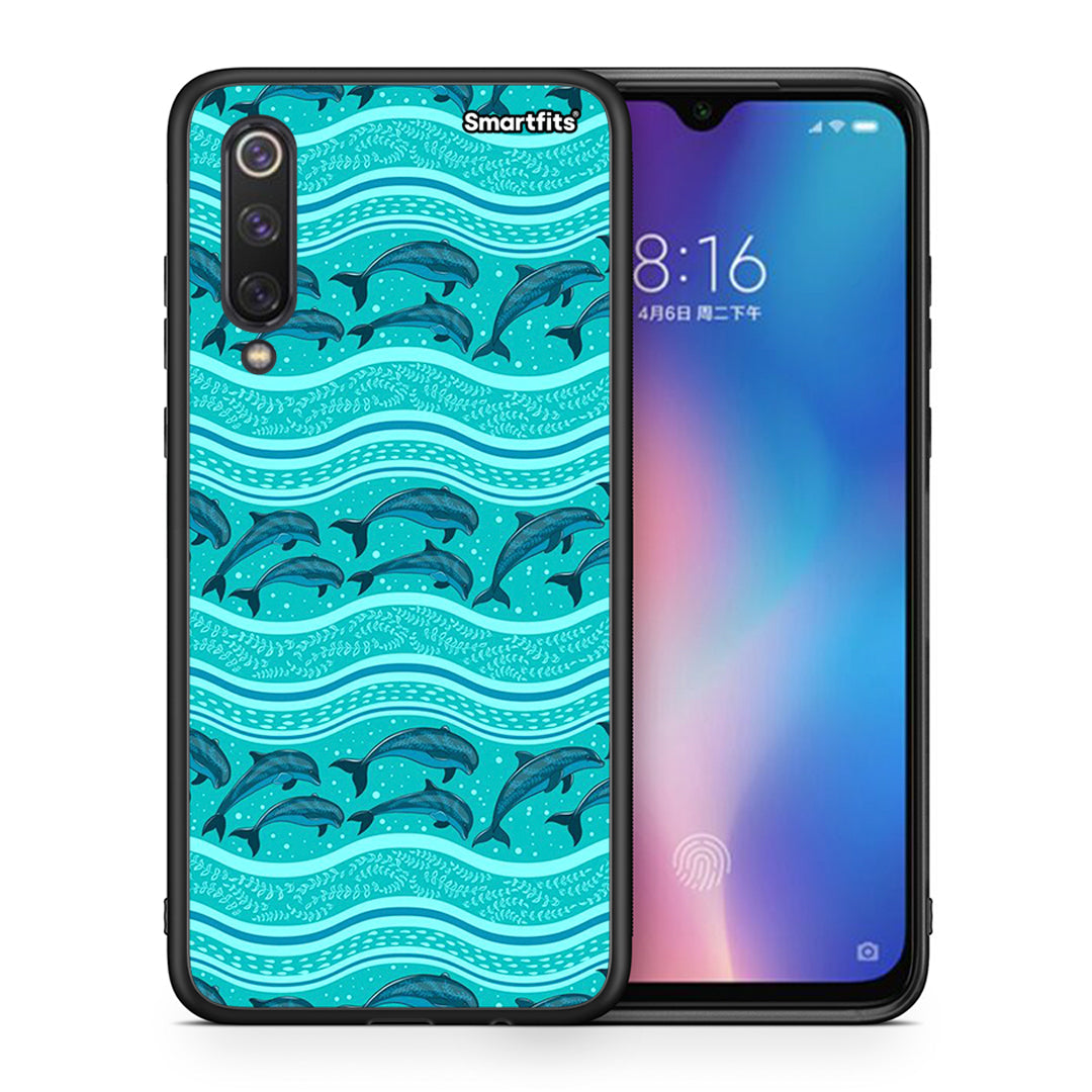 Θήκη Xiaomi Mi 9 SE Swimming Dolphins από τη Smartfits με σχέδιο στο πίσω μέρος και μαύρο περίβλημα | Xiaomi Mi 9 SE Swimming Dolphins case with colorful back and black bezels