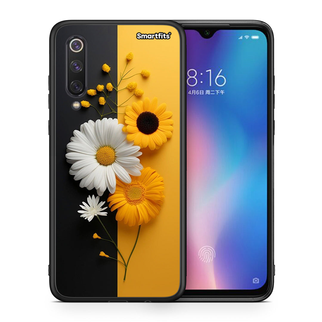 Θήκη Xiaomi Mi 9 SE Yellow Daisies από τη Smartfits με σχέδιο στο πίσω μέρος και μαύρο περίβλημα | Xiaomi Mi 9 SE Yellow Daisies case with colorful back and black bezels