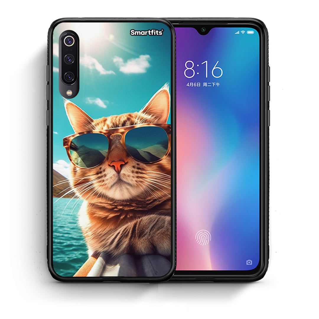 Θήκη Xiaomi Mi 9 Summer Cat από τη Smartfits με σχέδιο στο πίσω μέρος και μαύρο περίβλημα | Xiaomi Mi 9 Summer Cat case with colorful back and black bezels