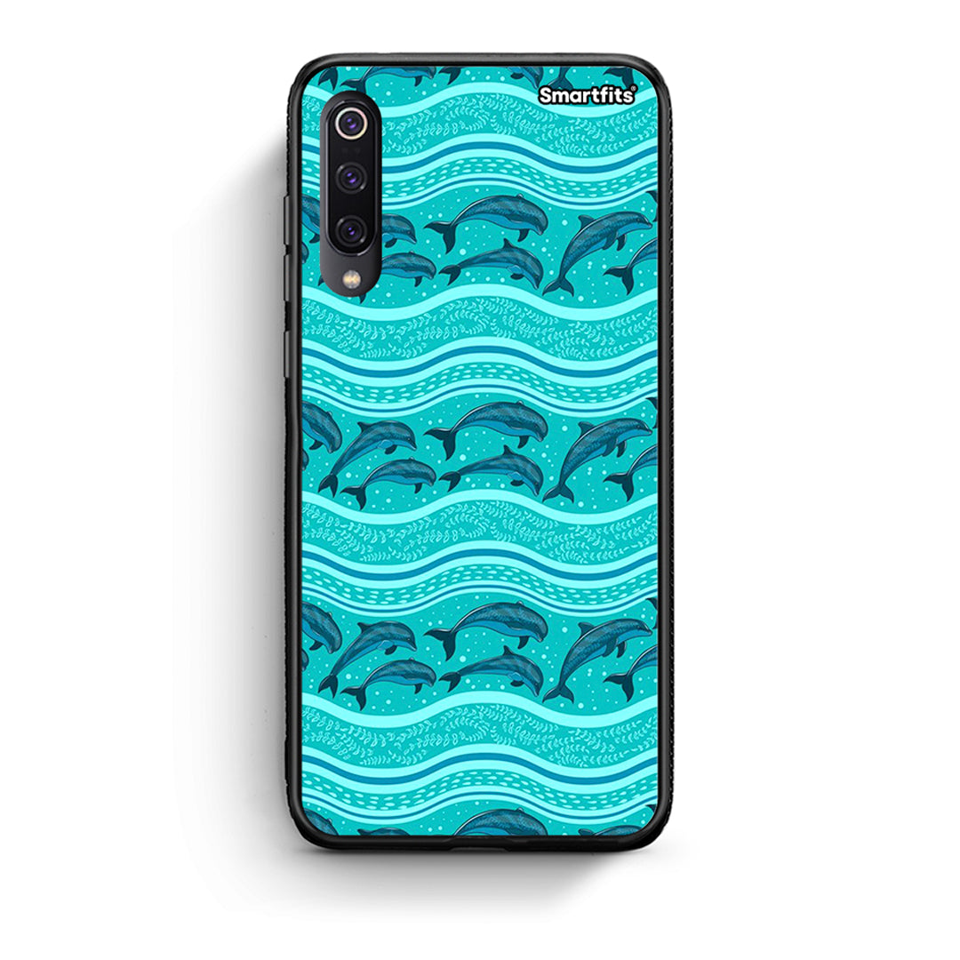 Xiaomi Mi 9 Swimming Dolphins θήκη από τη Smartfits με σχέδιο στο πίσω μέρος και μαύρο περίβλημα | Smartphone case with colorful back and black bezels by Smartfits