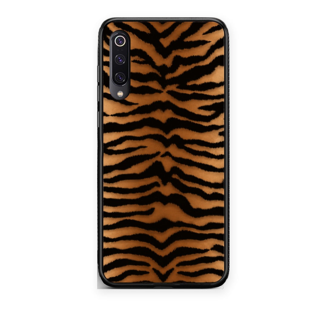 Θήκη Xiaomi Mi 9 Tiger Print Orange and Black από τη Smartfits με σχέδιο στο πίσω μέρος και μαύρο περίβλημα | Xiaomi Mi 9 Tiger Print Orange and Black case with colorful back and black bezels