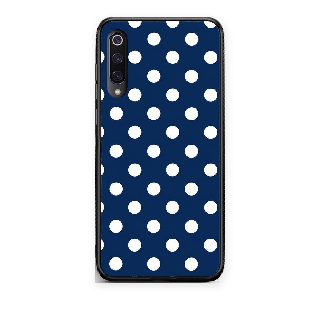 Θήκη Xiaomi Mi 9 White Large Polka Dots on Navy από τη Smartfits με σχέδιο στο πίσω μέρος και μαύρο περίβλημα | Xiaomi Mi 9 White Large Polka Dots on Navy case with colorful back and black bezels