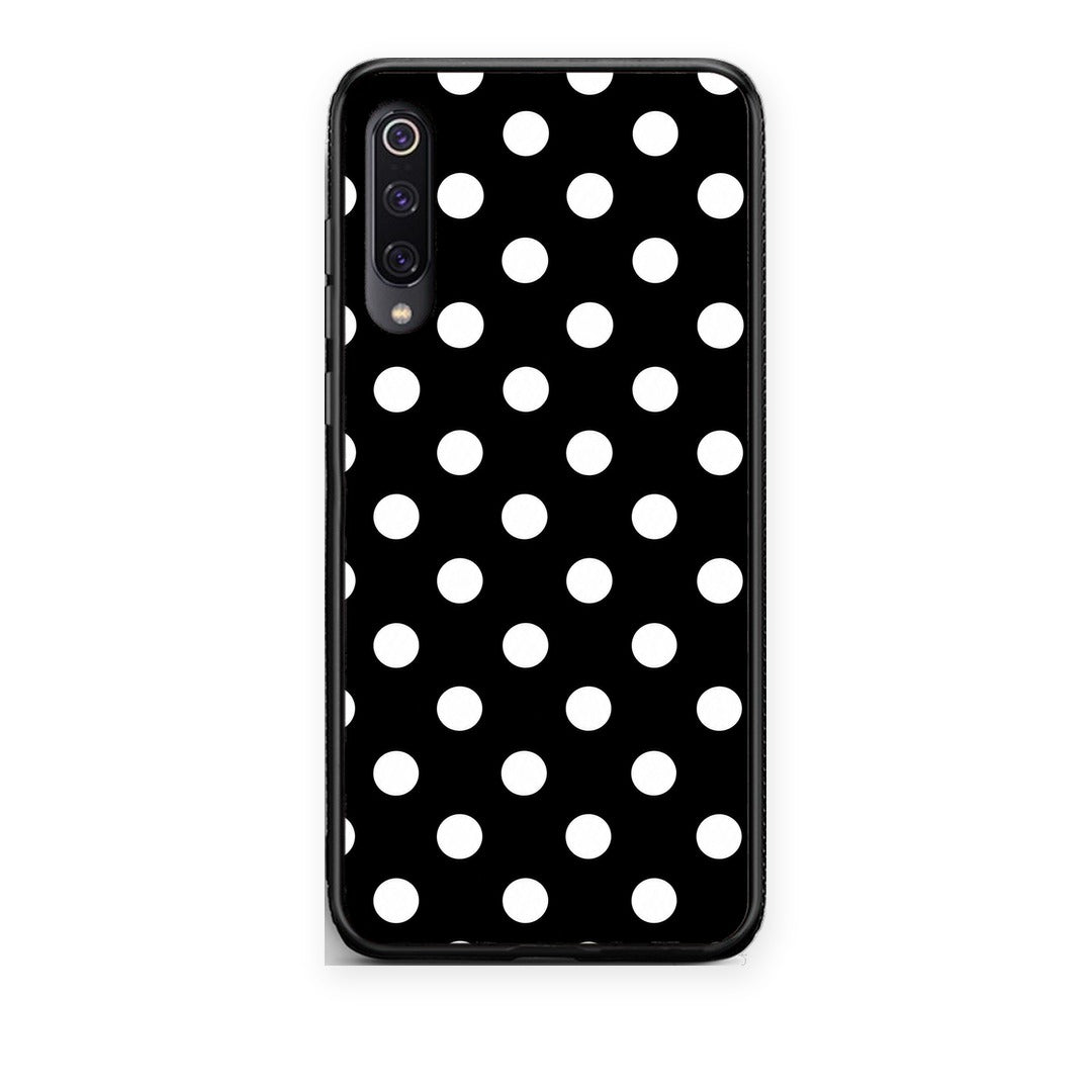 Θήκη Xiaomi Mi 9 White Polka Dots on Black από τη Smartfits με σχέδιο στο πίσω μέρος και μαύρο περίβλημα | Xiaomi Mi 9 White Polka Dots on Black case with colorful back and black bezels