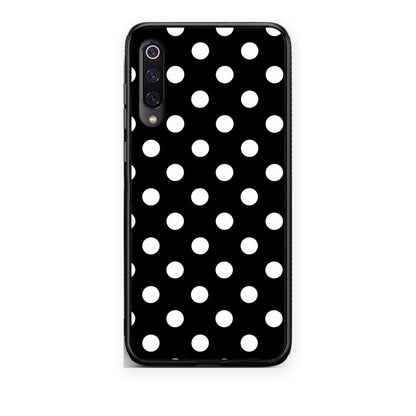 Θήκη Xiaomi Mi 9 White Polka Dots on Black από τη Smartfits με σχέδιο στο πίσω μέρος και μαύρο περίβλημα | Xiaomi Mi 9 White Polka Dots on Black case with colorful back and black bezels
