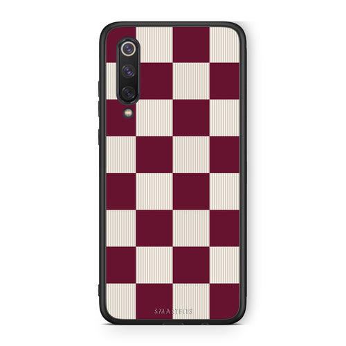 Θήκη Xiaomi Mi 9 SE Burgundy and Cream Striped Checks από τη Smartfits με σχέδιο στο πίσω μέρος και μαύρο περίβλημα | Xiaomi Mi 9 SE Burgundy and Cream Striped Checks case with colorful back and black bezels