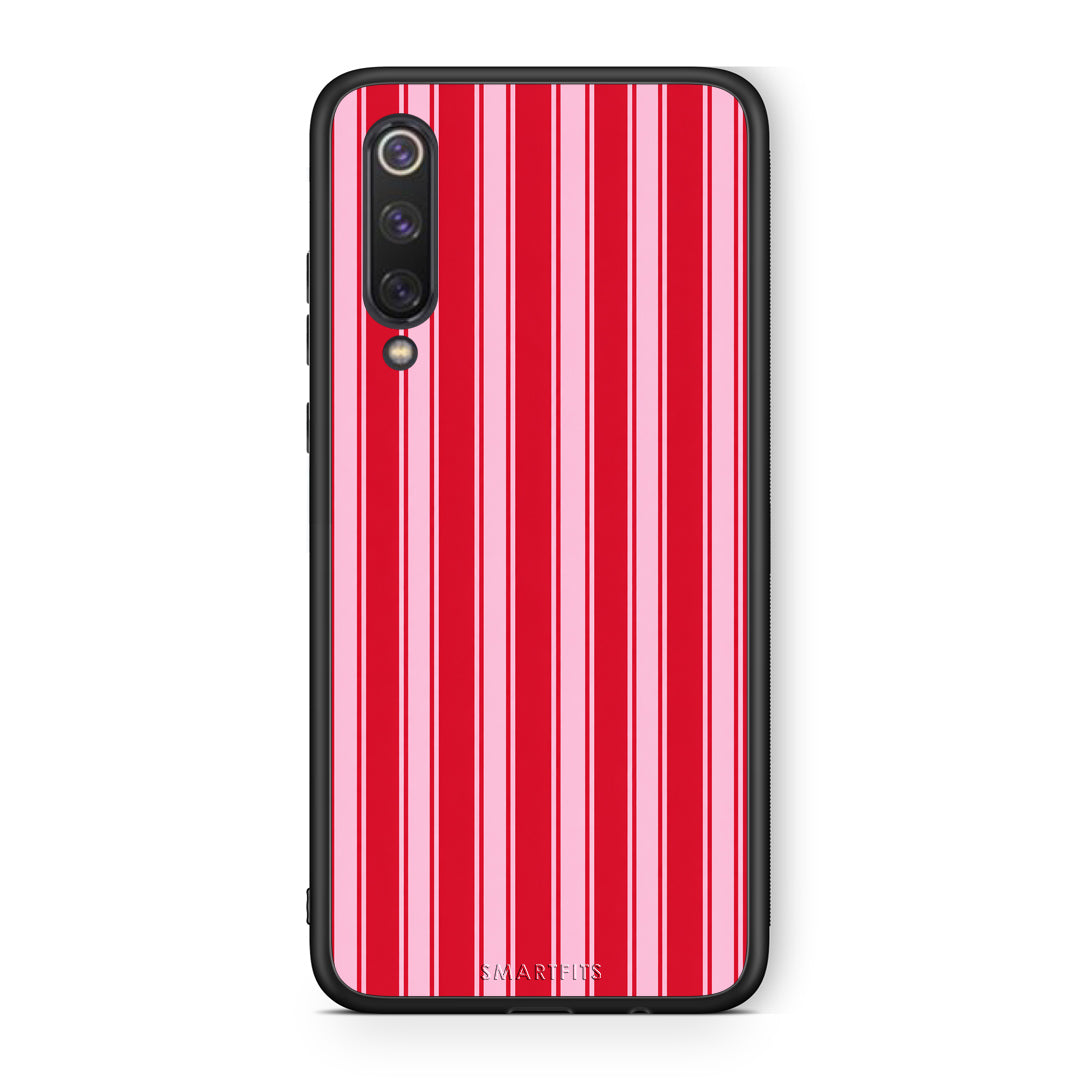 Θήκη Xiaomi Mi 9 SE Red and Pink Vertical Pinstripes από τη Smartfits με σχέδιο στο πίσω μέρος και μαύρο περίβλημα | Xiaomi Mi 9 SE Red and Pink Vertical Pinstripes case with colorful back and black bezels