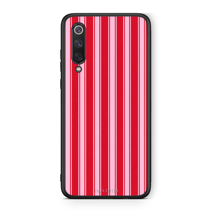 Θήκη Xiaomi Mi 9 SE Red and Pink Vertical Pinstripes από τη Smartfits με σχέδιο στο πίσω μέρος και μαύρο περίβλημα | Xiaomi Mi 9 SE Red and Pink Vertical Pinstripes case with colorful back and black bezels