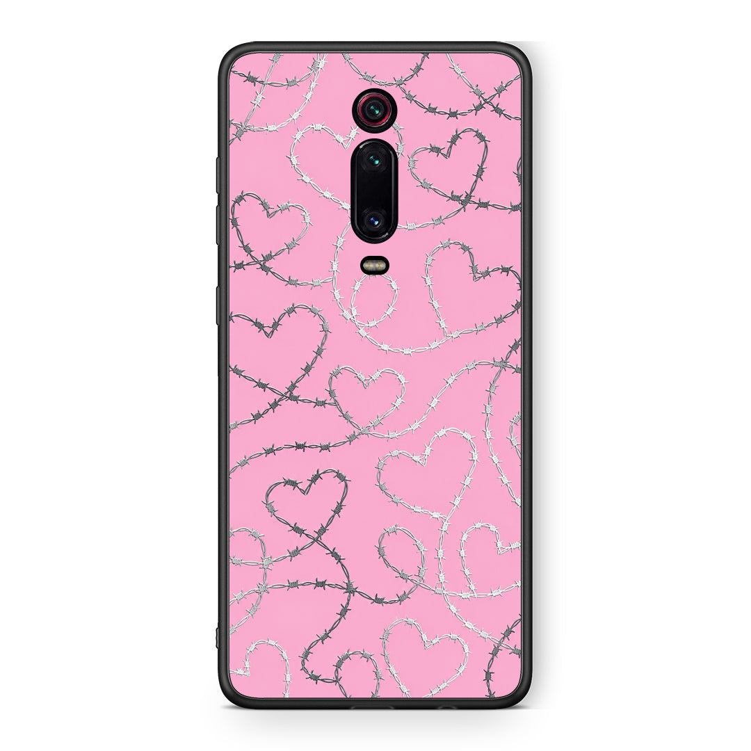 Θήκη Xiaomi Redmi K20 / K20 Pro Barbed Wire Hearts on Pink από τη Smartfits με σχέδιο στο πίσω μέρος και μαύρο περίβλημα | Xiaomi Redmi K20 / K20 Pro Barbed Wire Hearts on Pink case with colorful back and black bezels