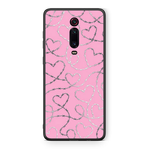 Θήκη Xiaomi Redmi K20 / K20 Pro Barbed Wire Hearts on Pink από τη Smartfits με σχέδιο στο πίσω μέρος και μαύρο περίβλημα | Xiaomi Redmi K20 / K20 Pro Barbed Wire Hearts on Pink case with colorful back and black bezels