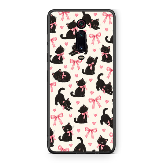 Θήκη Xiaomi Redmi K20 / K20 Pro Black Kittens and Pink Bows on Cream Small από τη Smartfits με σχέδιο στο πίσω μέρος και μαύρο περίβλημα | Xiaomi Redmi K20 / K20 Pro Black Kittens and Pink Bows on Cream Small case with colorful back and black bezels