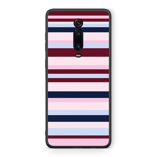 Θήκη Xiaomi Redmi K20 / K20 Pro Burgundy Pink and Blue Horizontal Stripes από τη Smartfits με σχέδιο στο πίσω μέρος και μαύρο περίβλημα | Xiaomi Redmi K20 / K20 Pro Burgundy Pink and Blue Horizontal Stripes case with colorful back and black bezels