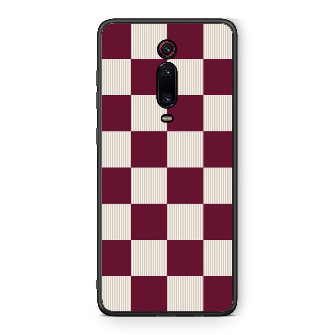 Θήκη Xiaomi Redmi K20 / K20 Pro Burgundy and Cream Striped Checks από τη Smartfits με σχέδιο στο πίσω μέρος και μαύρο περίβλημα | Xiaomi Redmi K20 / K20 Pro Burgundy and Cream Striped Checks case with colorful back and black bezels