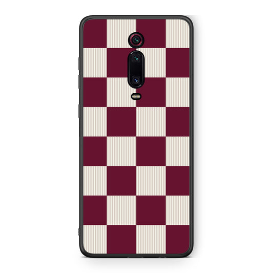 Θήκη Xiaomi Redmi K20 / K20 Pro Burgundy and Cream Striped Checks από τη Smartfits με σχέδιο στο πίσω μέρος και μαύρο περίβλημα | Xiaomi Redmi K20 / K20 Pro Burgundy and Cream Striped Checks case with colorful back and black bezels