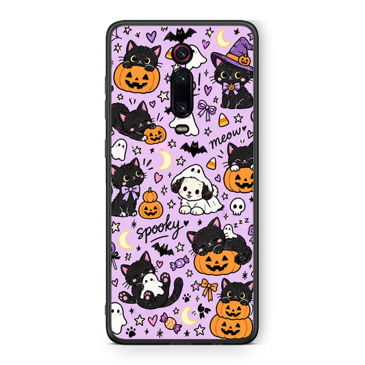 Θήκη Xiaomi Redmi K20 / K20 Pro Halloween Black Cats on Lilac από τη Smartfits με σχέδιο στο πίσω μέρος και μαύρο περίβλημα | Xiaomi Redmi K20 / K20 Pro Halloween Black Cats on Lilac case with colorful back and black bezels