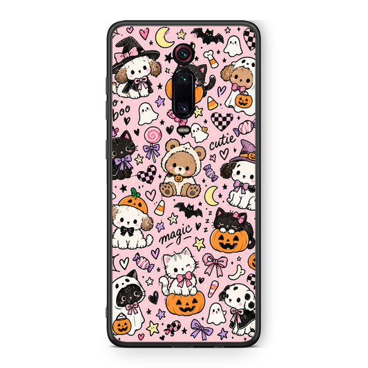 Θήκη Xiaomi Redmi K20 / K20 Pro Halloween Cute Animals on Pink από τη Smartfits με σχέδιο στο πίσω μέρος και μαύρο περίβλημα | Xiaomi Redmi K20 / K20 Pro Halloween Cute Animals on Pink case with colorful back and black bezels