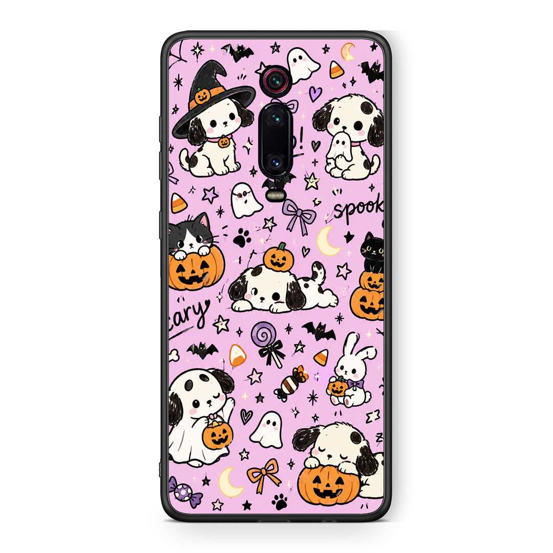 Θήκη Xiaomi Redmi K20 / K20 Pro Halloween Puppies and Friends on Lilac από τη Smartfits με σχέδιο στο πίσω μέρος και μαύρο περίβλημα | Xiaomi Redmi K20 / K20 Pro Halloween Puppies and Friends on Lilac case with colorful back and black bezels