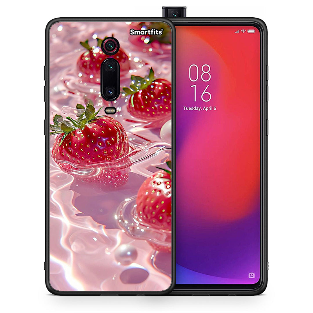 Θήκη Xiaomi Mi 9T Juicy Strawberries από τη Smartfits με σχέδιο στο πίσω μέρος και μαύρο περίβλημα | Xiaomi Mi 9T Juicy Strawberries case with colorful back and black bezels