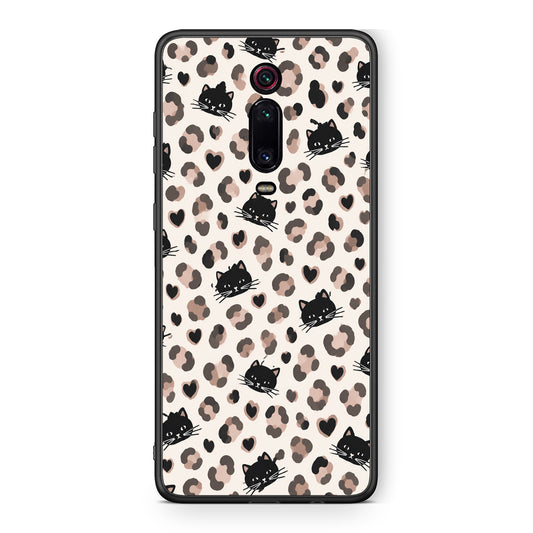 Θήκη Xiaomi Redmi K20 / K20 Pro Leopard Spots and Black Cats on Cream από τη Smartfits με σχέδιο στο πίσω μέρος και μαύρο περίβλημα | Xiaomi Redmi K20 / K20 Pro Leopard Spots and Black Cats on Cream case with colorful back and black bezels