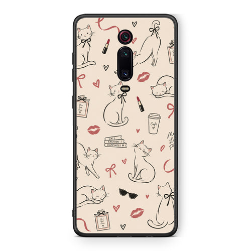 Θήκη Xiaomi Redmi K20 / K20 Pro Minimal Cat and Fashion Doodles on Cream από τη Smartfits με σχέδιο στο πίσω μέρος και μαύρο περίβλημα | Xiaomi Redmi K20 / K20 Pro Minimal Cat and Fashion Doodles on Cream case with colorful back and black bezels