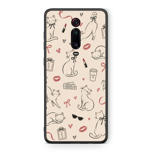 Θήκη Xiaomi Redmi K20 / K20 Pro Minimal Cat and Fashion Doodles on Cream από τη Smartfits με σχέδιο στο πίσω μέρος και μαύρο περίβλημα | Xiaomi Redmi K20 / K20 Pro Minimal Cat and Fashion Doodles on Cream case with colorful back and black bezels