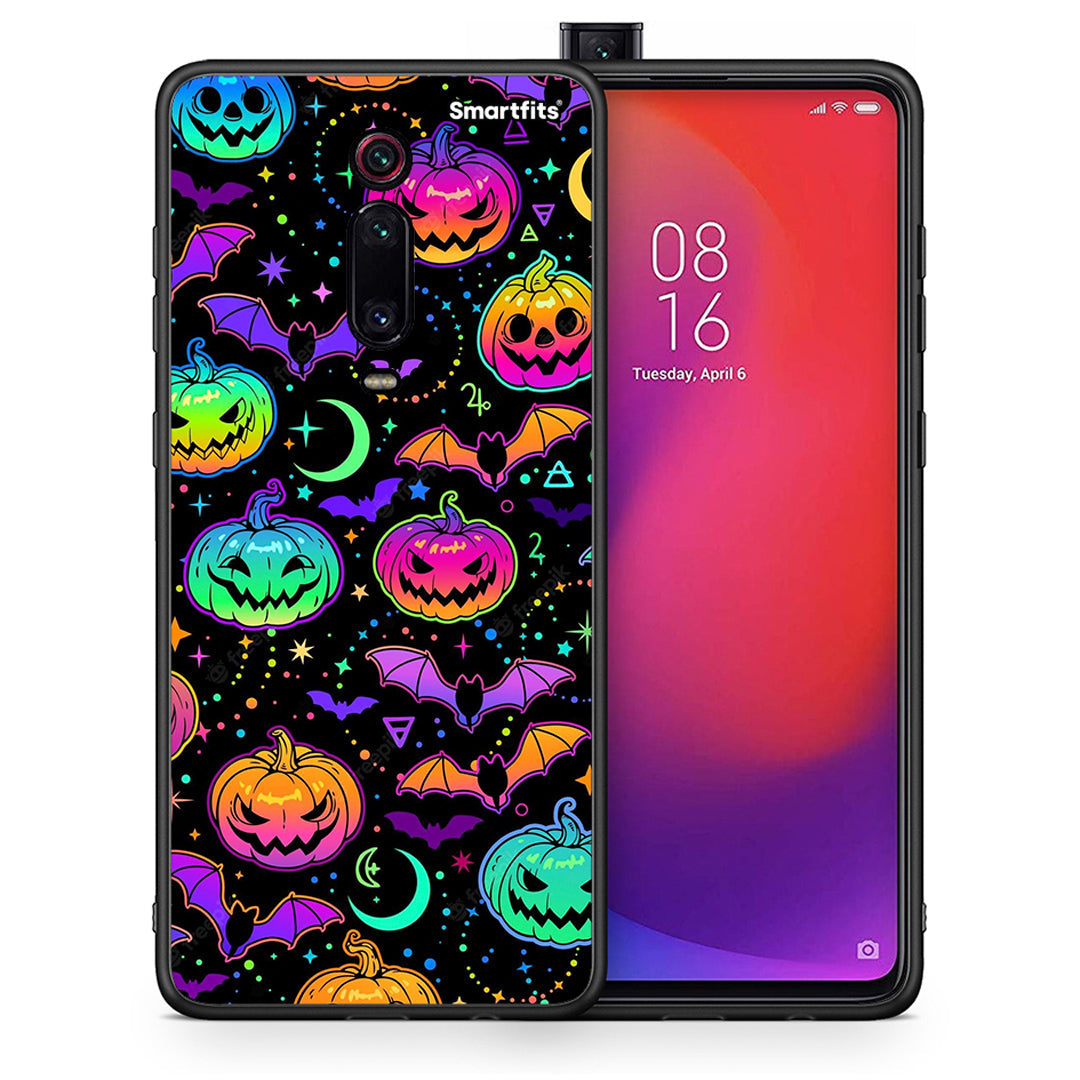 Θήκη Xiaomi Mi 9T Neon Halloween από τη Smartfits με σχέδιο στο πίσω μέρος και μαύρο περίβλημα | Xiaomi Mi 9T Neon Halloween case with colorful back and black bezels