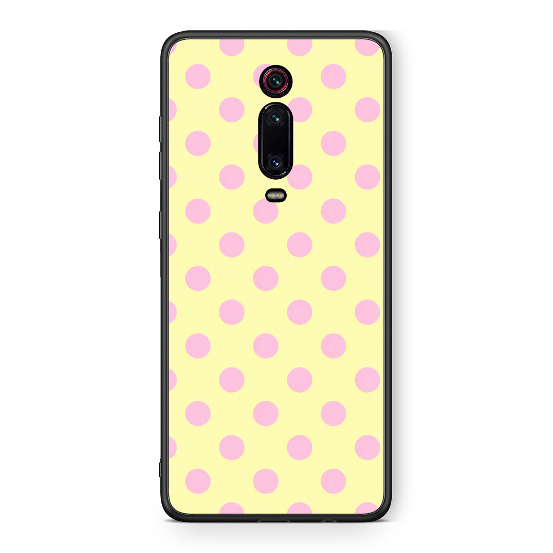 Θήκη Xiaomi Redmi K20 / K20 Pro Pink Polka Dots on Yellow από τη Smartfits με σχέδιο στο πίσω μέρος και μαύρο περίβλημα | Xiaomi Redmi K20 / K20 Pro Pink Polka Dots on Yellow case with colorful back and black bezels