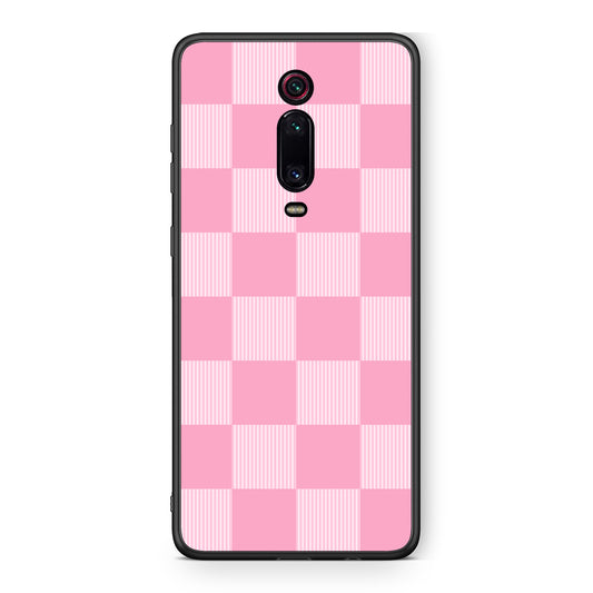 Θήκη Xiaomi Redmi K20 / K20 Pro Pink and White Striped Checks από τη Smartfits με σχέδιο στο πίσω μέρος και μαύρο περίβλημα | Xiaomi Redmi K20 / K20 Pro Pink and White Striped Checks case with colorful back and black bezels