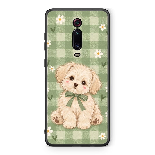 Θήκη Xiaomi Redmi K20 / K20 Pro Puppy and Daisies on Sage Gingham από τη Smartfits με σχέδιο στο πίσω μέρος και μαύρο περίβλημα | Xiaomi Redmi K20 / K20 Pro Puppy and Daisies on Sage Gingham case with colorful back and black bezels