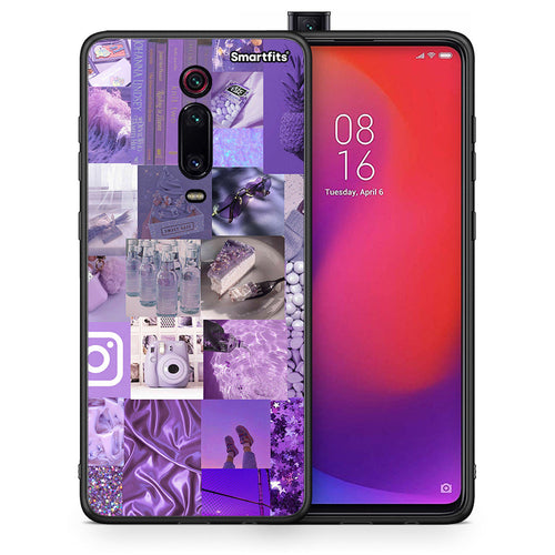 Θήκη Xiaomi Mi 9T Purple Aesthetic Collage από τη Smartfits με σχέδιο στο πίσω μέρος και μαύρο περίβλημα | Xiaomi Mi 9T Purple Aesthetic Collage case with colorful back and black bezels