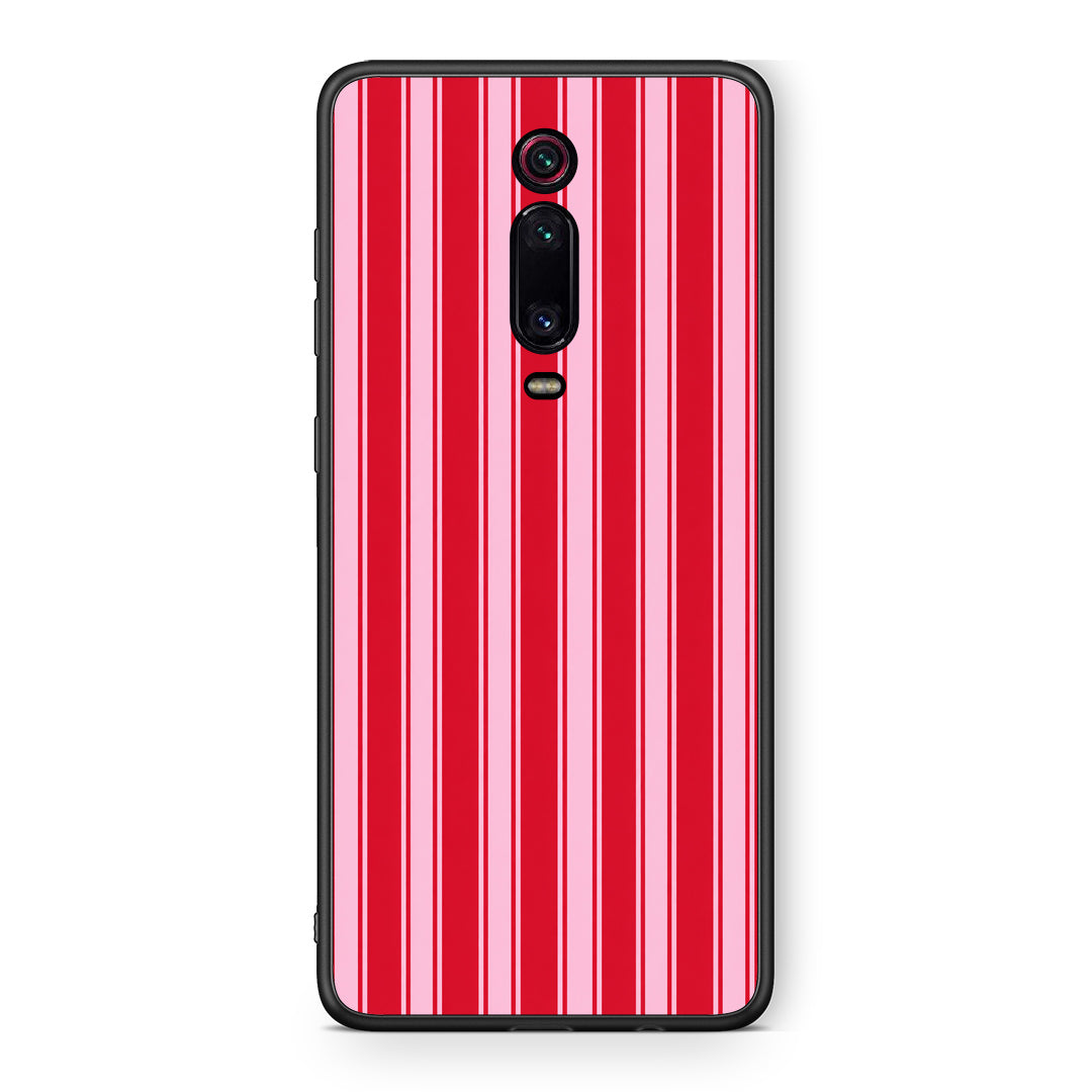 Θήκη Xiaomi Redmi K20 / K20 Pro Red and Pink Vertical Pinstripes από τη Smartfits με σχέδιο στο πίσω μέρος και μαύρο περίβλημα | Xiaomi Redmi K20 / K20 Pro Red and Pink Vertical Pinstripes case with colorful back and black bezels