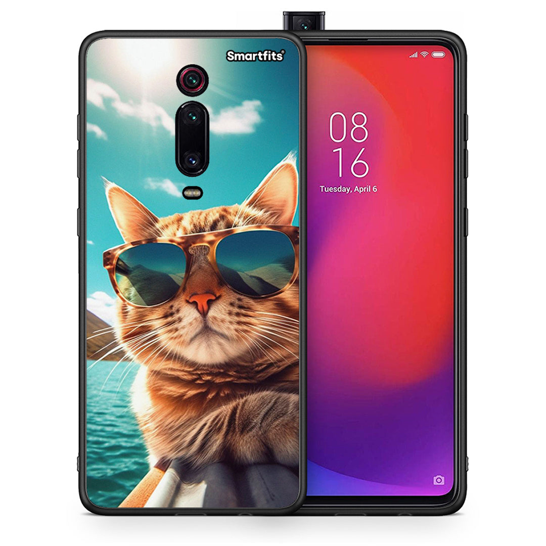 Θήκη Xiaomi Redmi K20/K20 Pro Summer Cat από τη Smartfits με σχέδιο στο πίσω μέρος και μαύρο περίβλημα | Xiaomi Redmi K20/K20 Pro Summer Cat case with colorful back and black bezels