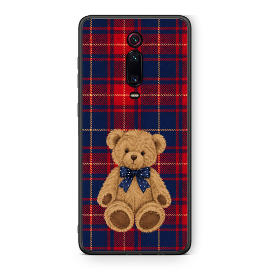 Θήκη Xiaomi Redmi K20 / K20 Pro Teddy Bear on Red and Navy Tartan από τη Smartfits με σχέδιο στο πίσω μέρος και μαύρο περίβλημα | Xiaomi Redmi K20 / K20 Pro Teddy Bear on Red and Navy Tartan case with colorful back and black bezels