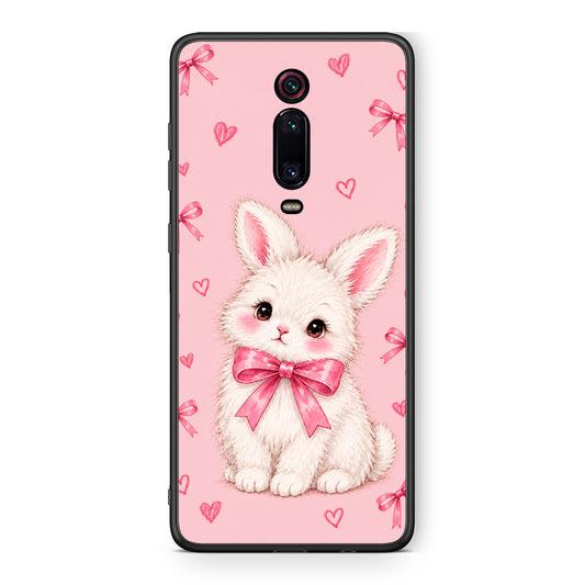 Θήκη Xiaomi Redmi K20 / K20 Pro White Bunny and Pink Bows από τη Smartfits με σχέδιο στο πίσω μέρος και μαύρο περίβλημα | Xiaomi Redmi K20 / K20 Pro White Bunny and Pink Bows case with colorful back and black bezels