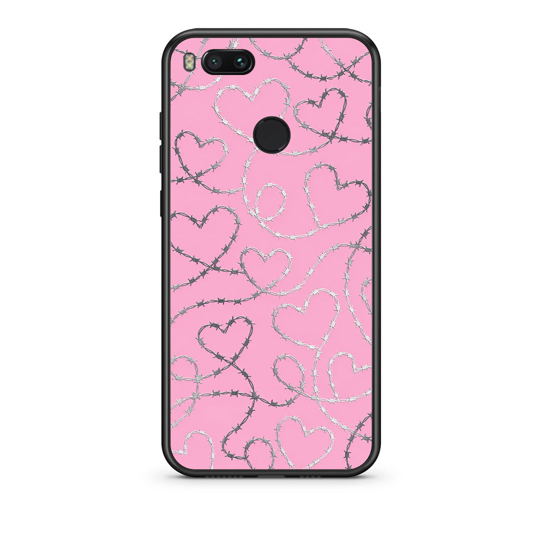 Θήκη Xiaomi Mi A1 Barbed Wire Hearts on Pink από τη Smartfits με σχέδιο στο πίσω μέρος και μαύρο περίβλημα | Xiaomi Mi A1 Barbed Wire Hearts on Pink case with colorful back and black bezels