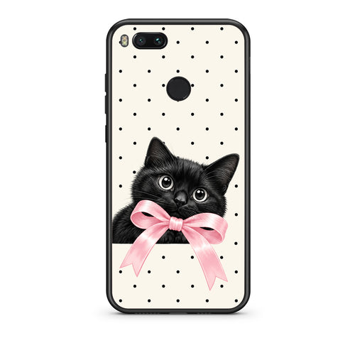 Θήκη Xiaomi Mi A1 Black Kitten Pink Bow and Polka Dots από τη Smartfits με σχέδιο στο πίσω μέρος και μαύρο περίβλημα | Xiaomi Mi A1 Black Kitten Pink Bow and Polka Dots case with colorful back and black bezels