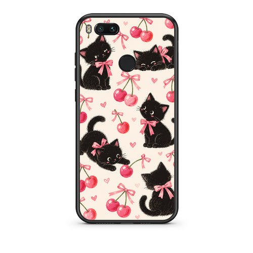 Θήκη Xiaomi Mi A1 Black Kittens and Cherries on Cream από τη Smartfits με σχέδιο στο πίσω μέρος και μαύρο περίβλημα | Xiaomi Mi A1 Black Kittens and Cherries on Cream case with colorful back and black bezels