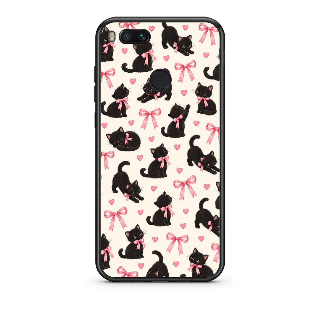 Θήκη Xiaomi Mi A1 Black Kittens and Pink Bows on Cream Small από τη Smartfits με σχέδιο στο πίσω μέρος και μαύρο περίβλημα | Xiaomi Mi A1 Black Kittens and Pink Bows on Cream Small case with colorful back and black bezels