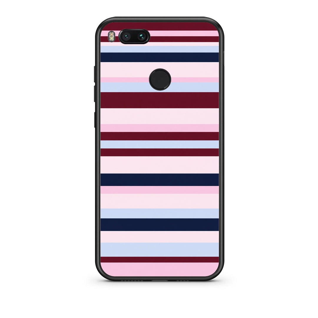 Θήκη Xiaomi Mi A1 Burgundy Pink and Blue Horizontal Stripes από τη Smartfits με σχέδιο στο πίσω μέρος και μαύρο περίβλημα | Xiaomi Mi A1 Burgundy Pink and Blue Horizontal Stripes case with colorful back and black bezels