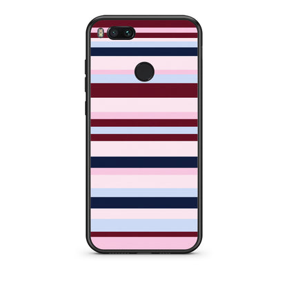 Θήκη Xiaomi Mi A1 Burgundy Pink and Blue Horizontal Stripes από τη Smartfits με σχέδιο στο πίσω μέρος και μαύρο περίβλημα | Xiaomi Mi A1 Burgundy Pink and Blue Horizontal Stripes case with colorful back and black bezels