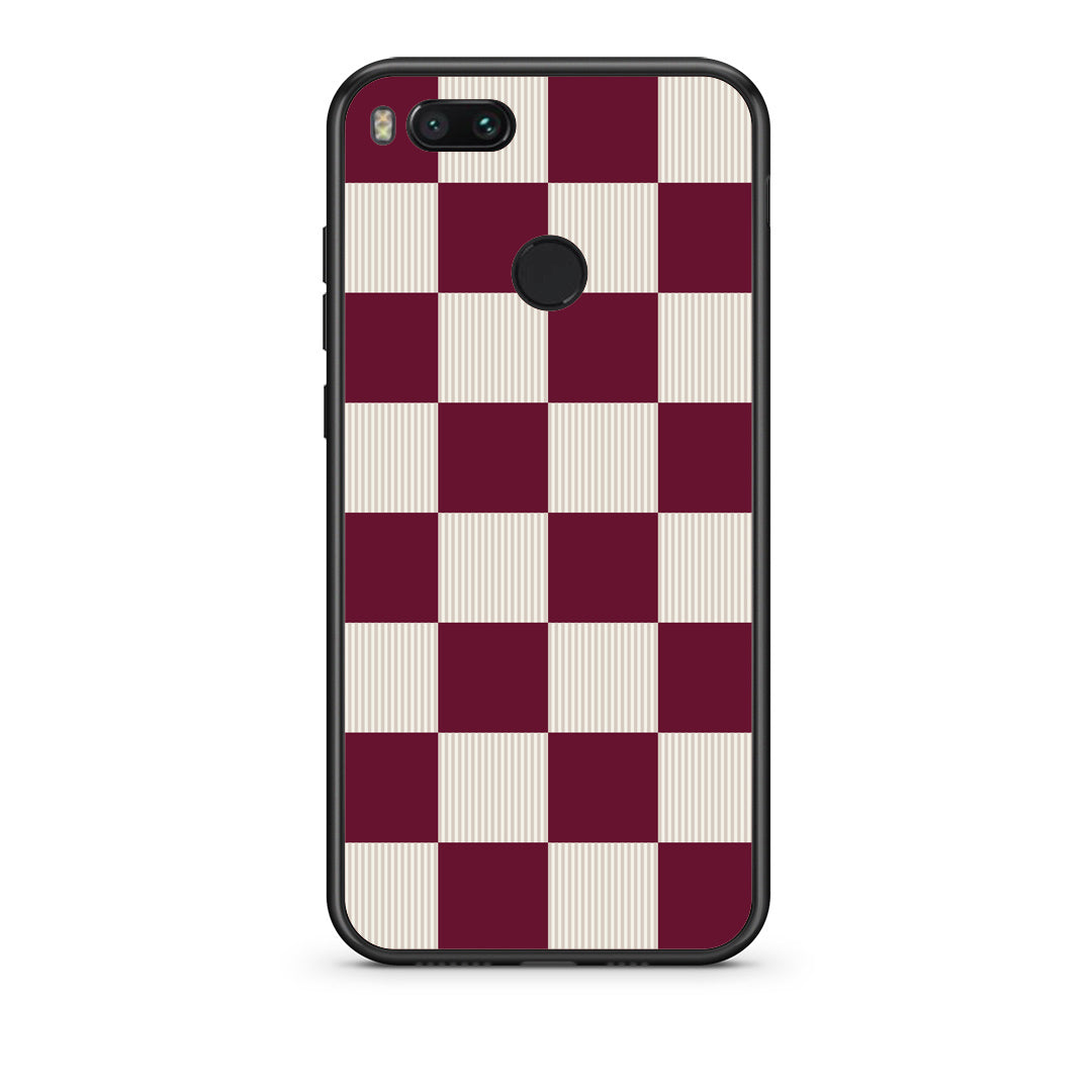 Θήκη Xiaomi Mi A1 Burgundy and Cream Striped Checks από τη Smartfits με σχέδιο στο πίσω μέρος και μαύρο περίβλημα | Xiaomi Mi A1 Burgundy and Cream Striped Checks case with colorful back and black bezels