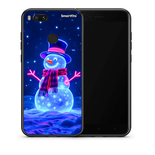 Θήκη Xiaomi Mi A1 Christmas Neon Snowman από τη Smartfits με σχέδιο στο πίσω μέρος και μαύρο περίβλημα | Xiaomi Mi A1 Christmas Neon Snowman case with colorful back and black bezels