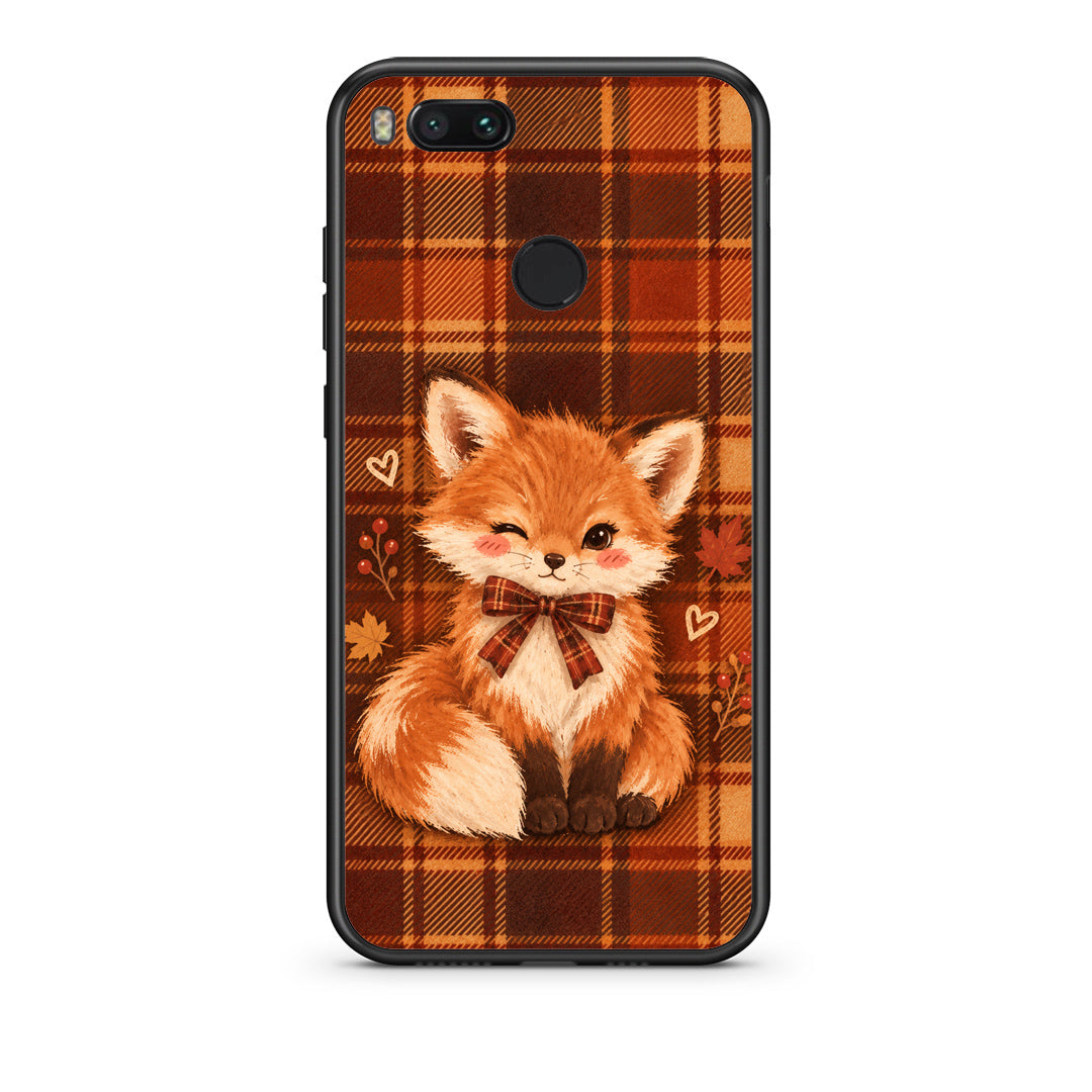 Θήκη Xiaomi Mi A1 Fox on Autumn Tartan από τη Smartfits με σχέδιο στο πίσω μέρος και μαύρο περίβλημα | Xiaomi Mi A1 Fox on Autumn Tartan case with colorful back and black bezels
