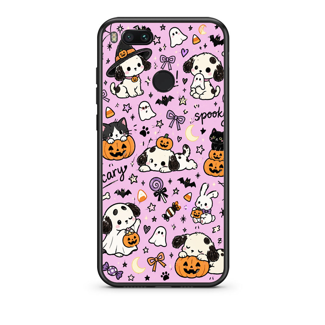 Θήκη Xiaomi Mi A1 Halloween Puppies and Friends on Lilac από τη Smartfits με σχέδιο στο πίσω μέρος και μαύρο περίβλημα | Xiaomi Mi A1 Halloween Puppies and Friends on Lilac case with colorful back and black bezels