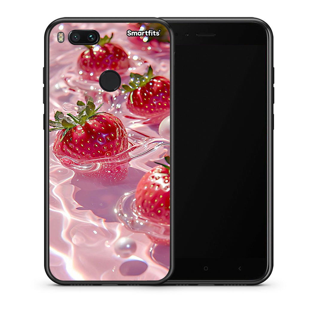 Θήκη Xiaomi Mi A1 Juicy Strawberries από τη Smartfits με σχέδιο στο πίσω μέρος και μαύρο περίβλημα | Xiaomi Mi A1 Juicy Strawberries case with colorful back and black bezels