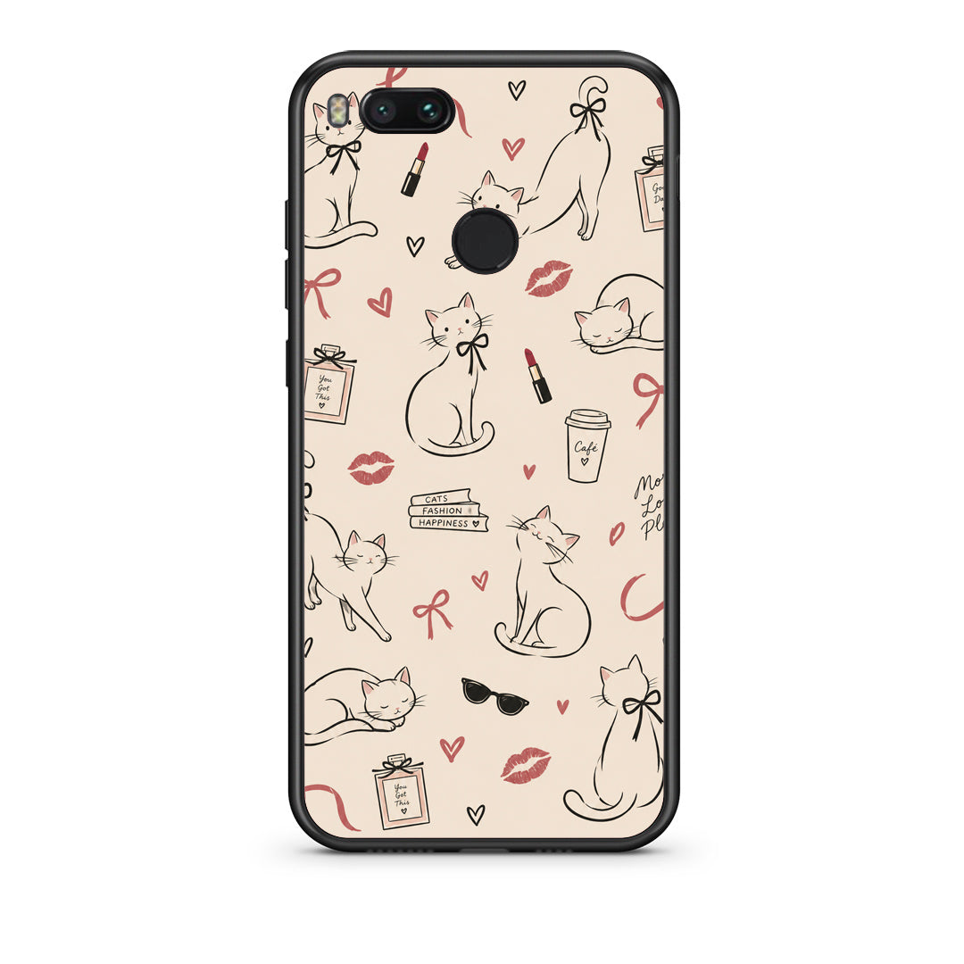 Θήκη Xiaomi Mi A1 Minimal Cat and Fashion Doodles on Cream από τη Smartfits με σχέδιο στο πίσω μέρος και μαύρο περίβλημα | Xiaomi Mi A1 Minimal Cat and Fashion Doodles on Cream case with colorful back and black bezels