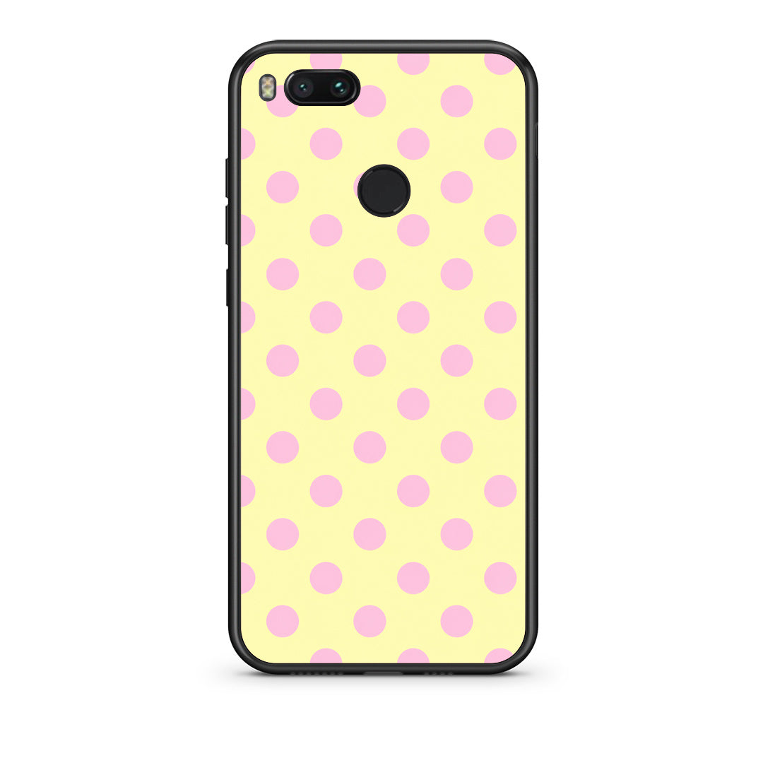 Θήκη Xiaomi Mi A1 Pink Polka Dots on Yellow από τη Smartfits με σχέδιο στο πίσω μέρος και μαύρο περίβλημα | Xiaomi Mi A1 Pink Polka Dots on Yellow case with colorful back and black bezels