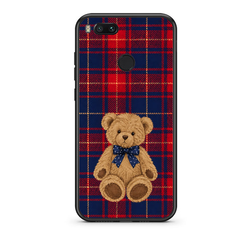 Θήκη Xiaomi Mi A1 Teddy Bear on Red and Navy Tartan από τη Smartfits με σχέδιο στο πίσω μέρος και μαύρο περίβλημα | Xiaomi Mi A1 Teddy Bear on Red and Navy Tartan case with colorful back and black bezels