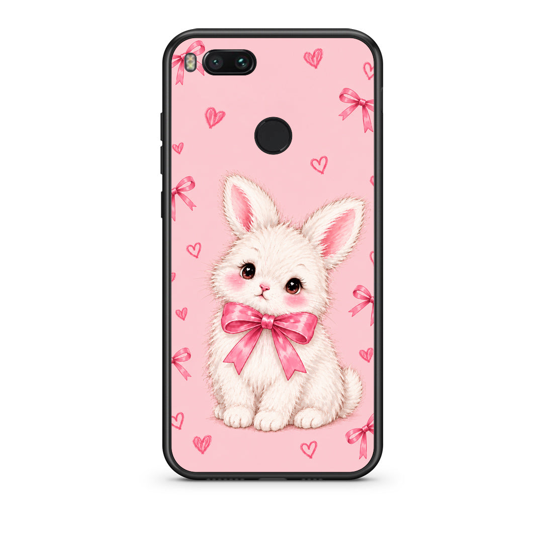 Θήκη Xiaomi Mi A1 White Bunny and Pink Bows από τη Smartfits με σχέδιο στο πίσω μέρος και μαύρο περίβλημα | Xiaomi Mi A1 White Bunny and Pink Bows case with colorful back and black bezels